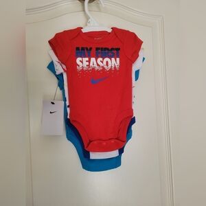 NEW Nike Baby Bodysuit Set of 3 - Blue, Red, White 3 Month Old